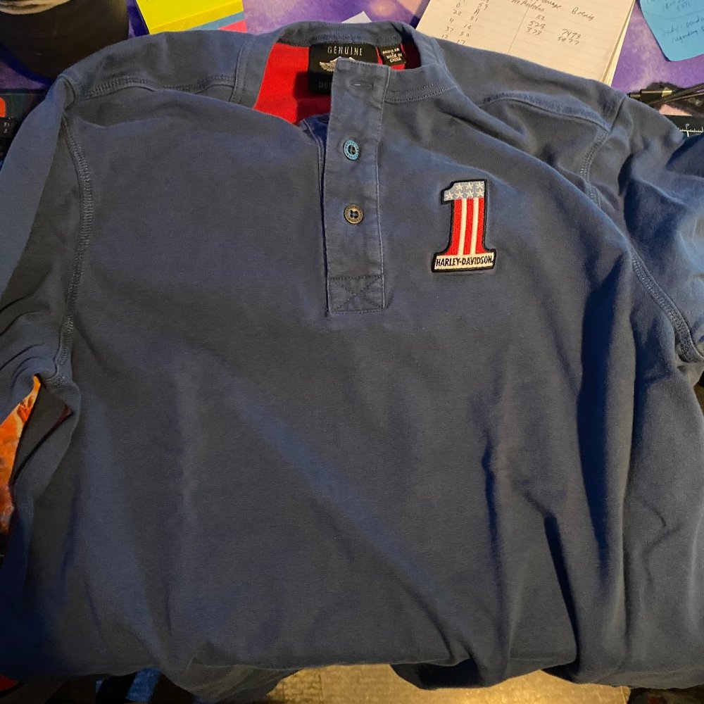 Men Harley Davidson Graphic Henley long sleeved shirt - Large